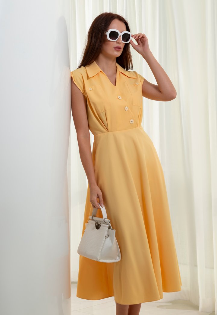 Asymmetric Button Closure Shirt Dress