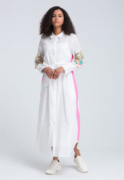 Shirt Collar Embroidered Dress