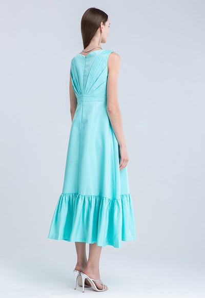 Slanted Pleats Frill Hem Sleeveless Dress