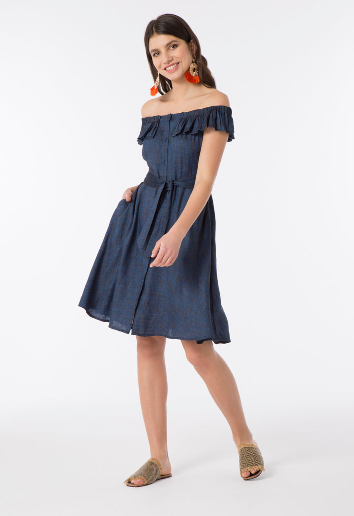 Striped Denim Dress - Fresqa