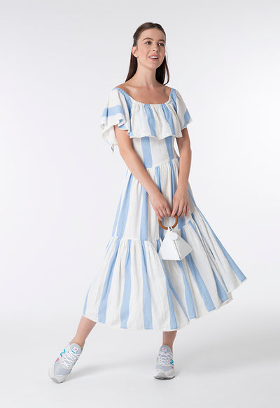 Off Shoulder A-Line Striped Dress - Fresqa