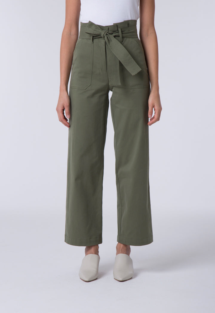 Khaki Pleated Waist Culottes