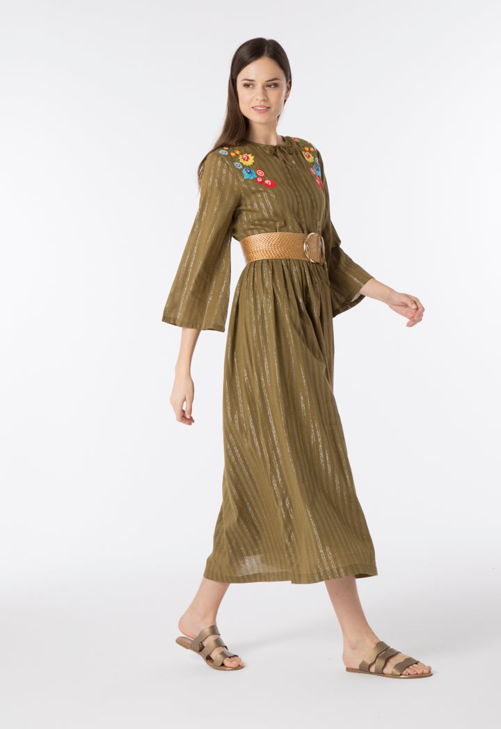 Lurex Stripe Dress With Embroidery