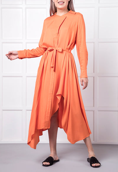 Belted Asymmetric Hem Dress