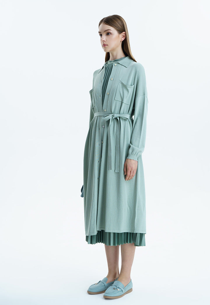 Solid Shirt Jersey Dress With Belt