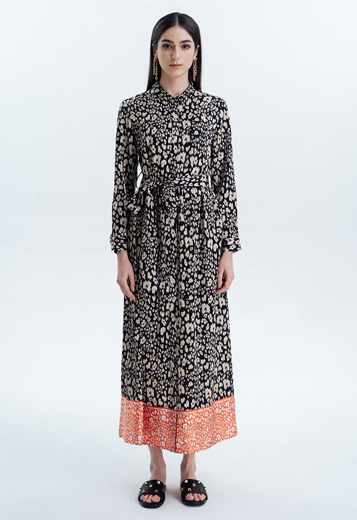 Printed Flared Maxi Shirt Dress