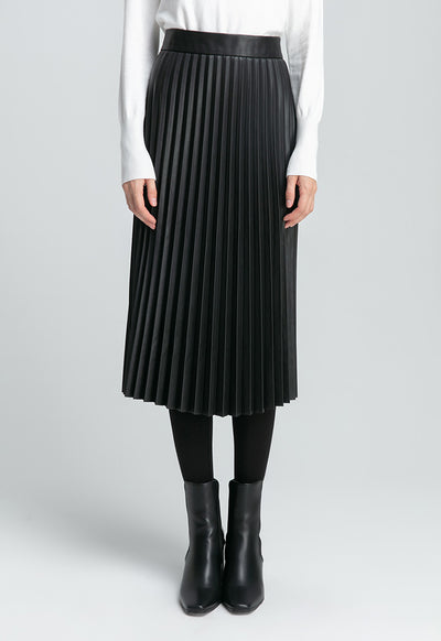 Even Pleated Pu Solid Skirt