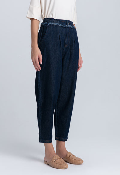 Fringed Loose High Waist Straight Denim Pants