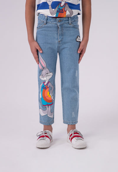 Space Jam Rubber Print Scratch Denim Pants