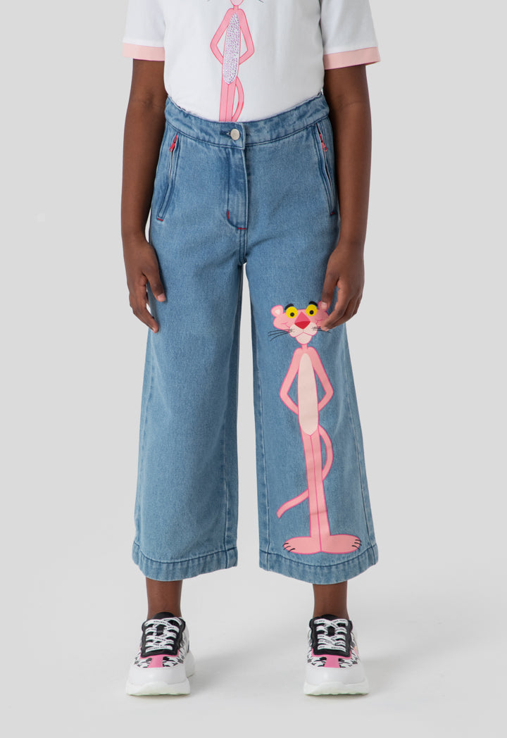 Pink Panther Zipper Pockets Denim Pants