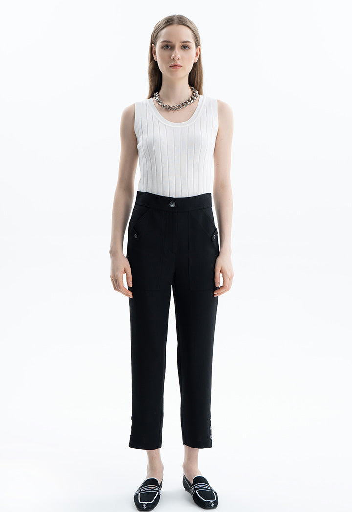 Solid Trouser With Buttoned Details