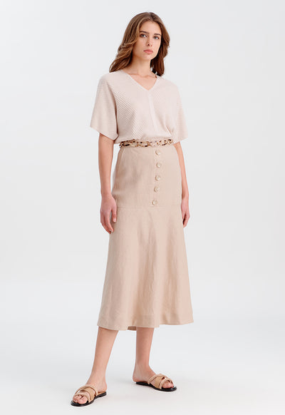 Solid Flared Skirt With Buttoned Details