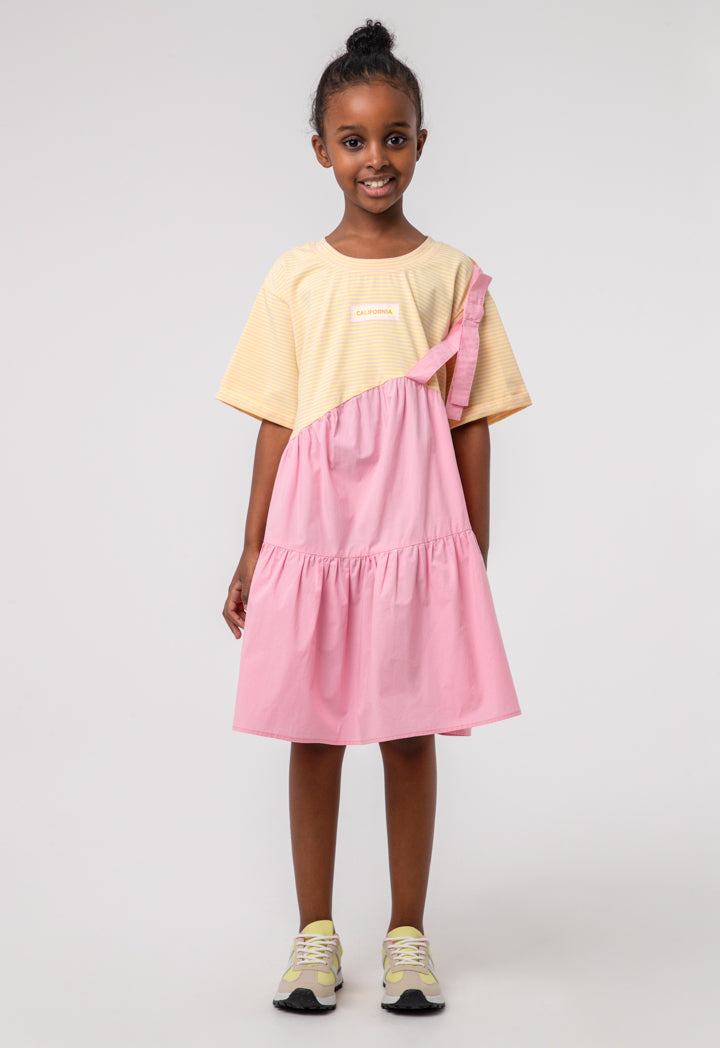 Tier Contrasting Stripe Girls Dress