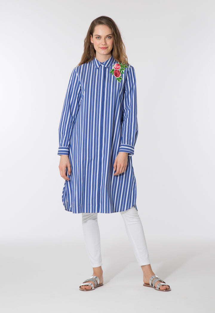 Indigo Striped Midi Shirt Dress