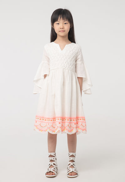 Scallop Embroidered Ruched Flounce Dress