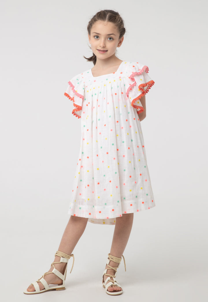 Floral Embroidered Square Butterfly Sleeves Dress