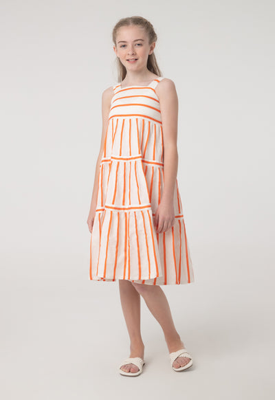 Dobby Striped Long Tier Sleeveless Dress