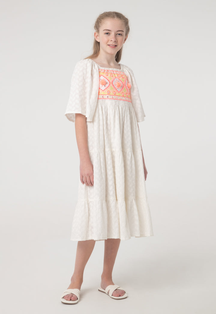 Embroidered Cold Shoulder Tiered Dress