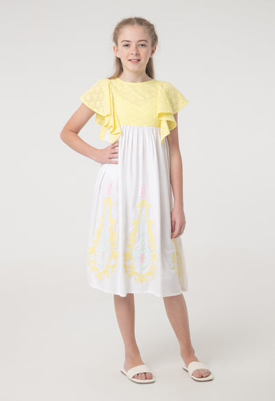 Schiffli Embroidered Flounce Dress