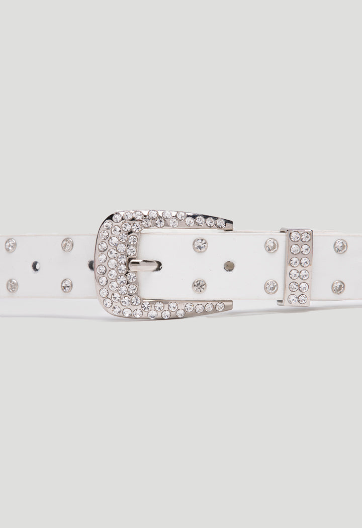 White Rhinestone Stud Belt