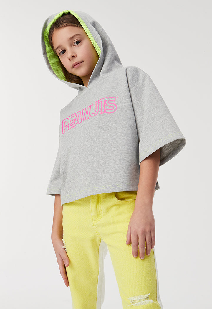 Peanuts Text Print Hooded Blouse