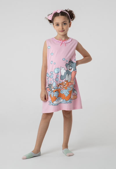 Tom & Jerry Cartoon Graphic Print Dress And Shorts Set