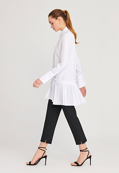 Allover Pleated Long Solid Shirt