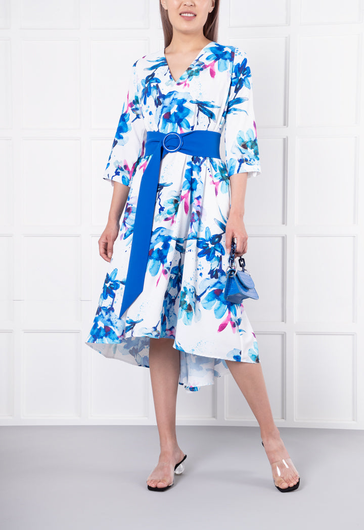 Printed Belted Midi Dress