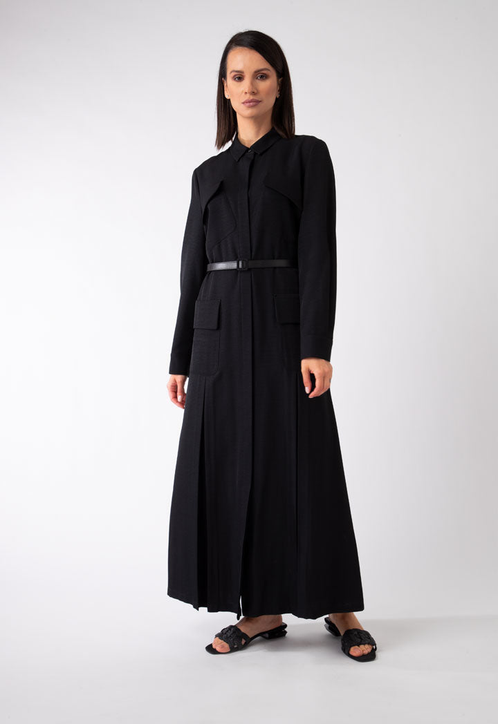 Hidden Placket Long Shirt Dress