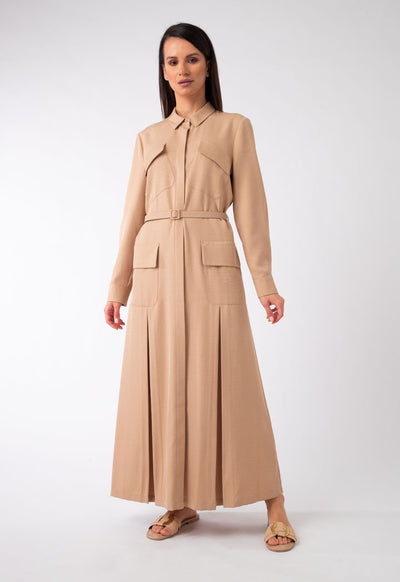 Hidden Placket Long Shirt Dress