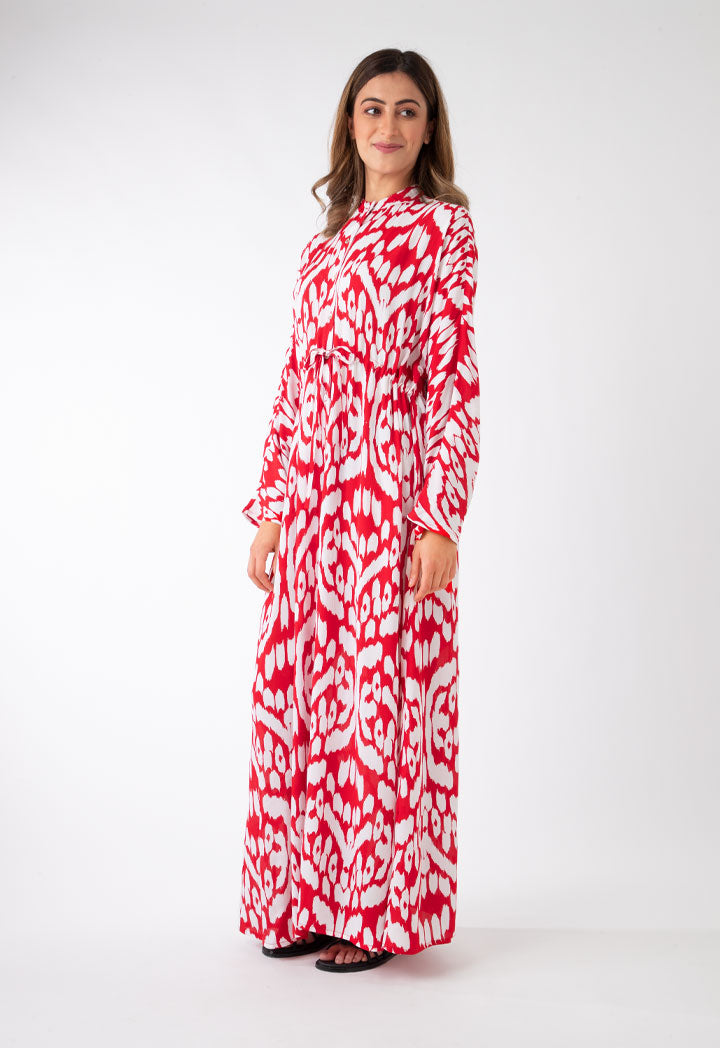 Ikat Printed Maxi Shirt Dress