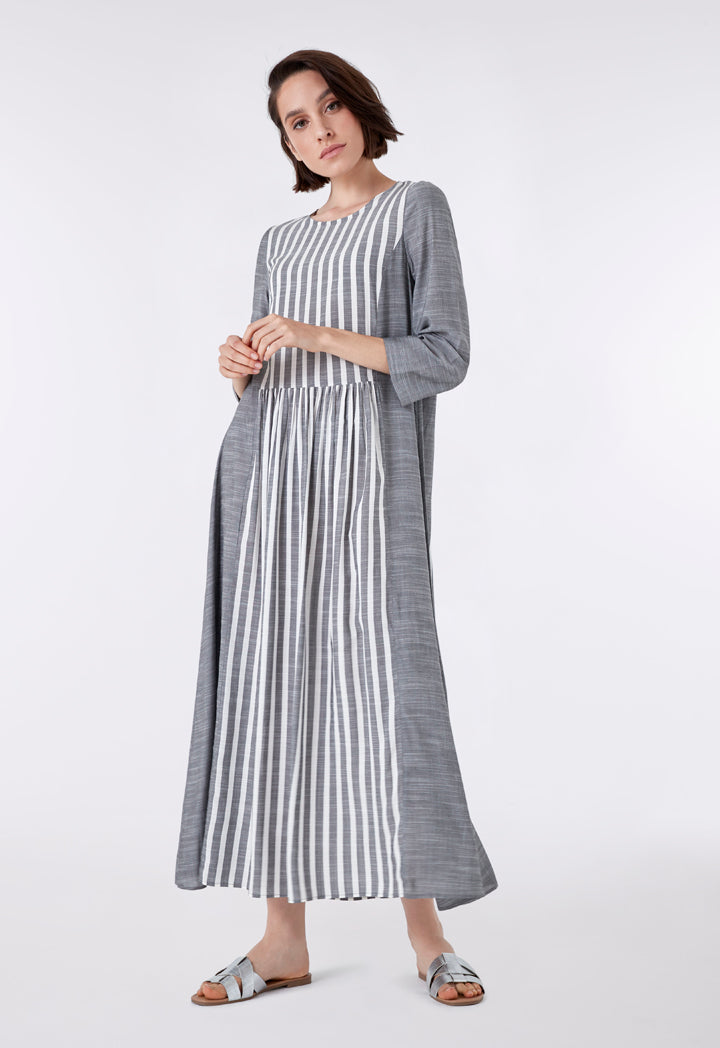 Mix Solid Stripe Slub Dress