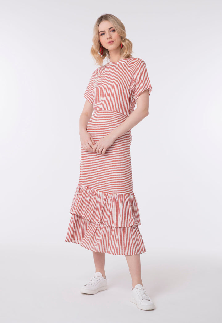 Striped Layered Ruffle Hem Dress