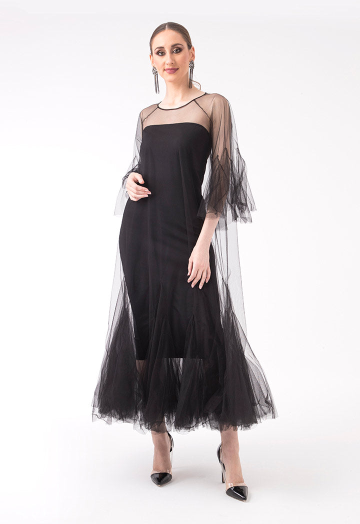 Flare Sleeve Long Tulle Dress