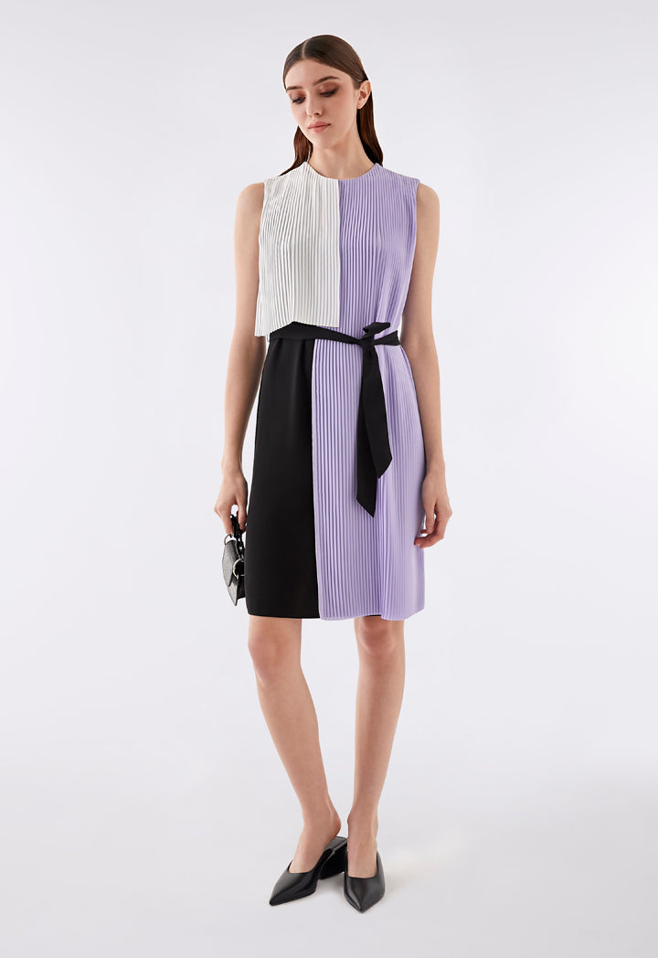 Colorblock Pleats Overlay Dress