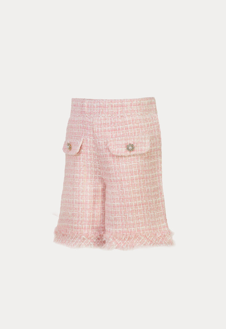 Faux Pocket Tweed Lurex Frayed Shorts