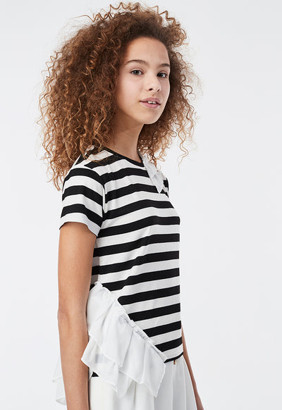 Ruffled Trim Striped T-Shirt