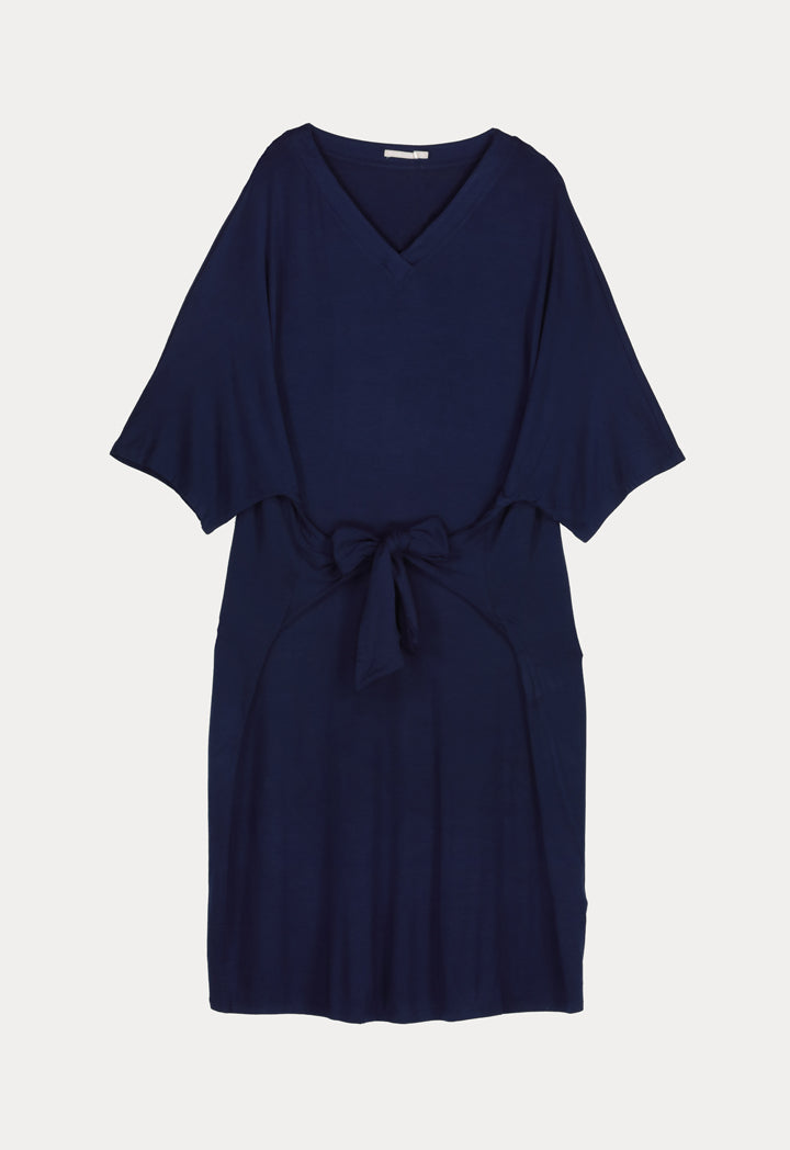 Solid V-Collar Dress - Fresqa