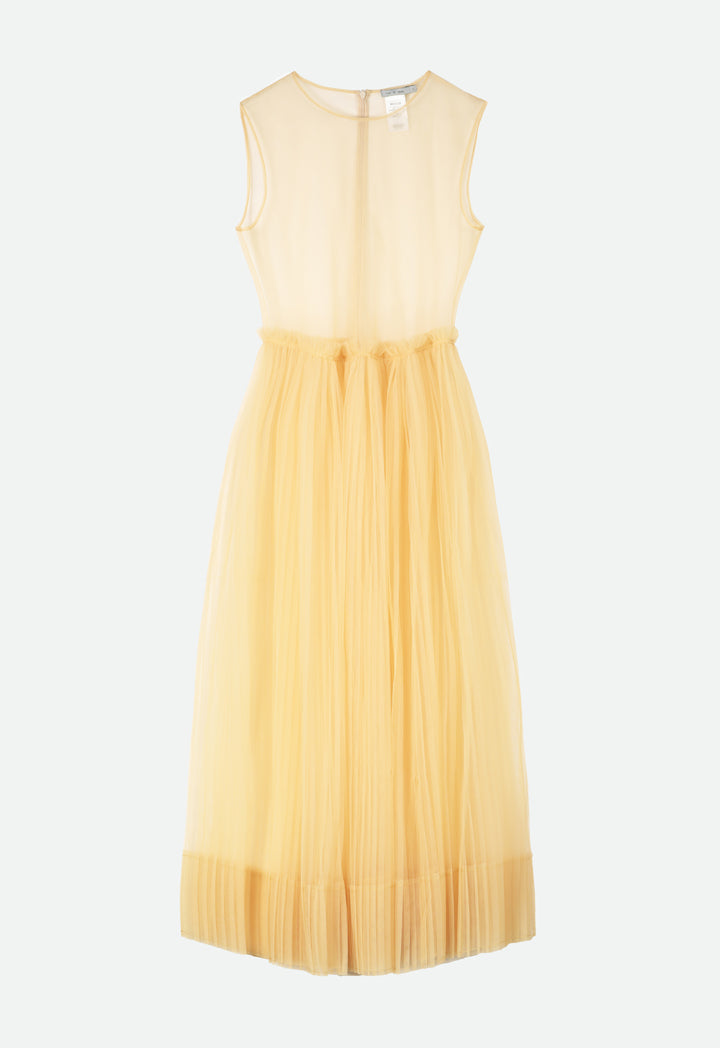 Tan Mesh Tulle Sleeveless Outer Dress