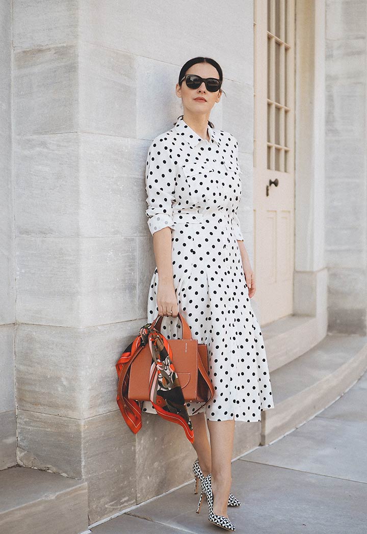 Polka Dot Midi Shirt Dress