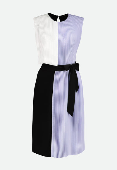 Colorblock Pleats Overlay Dress