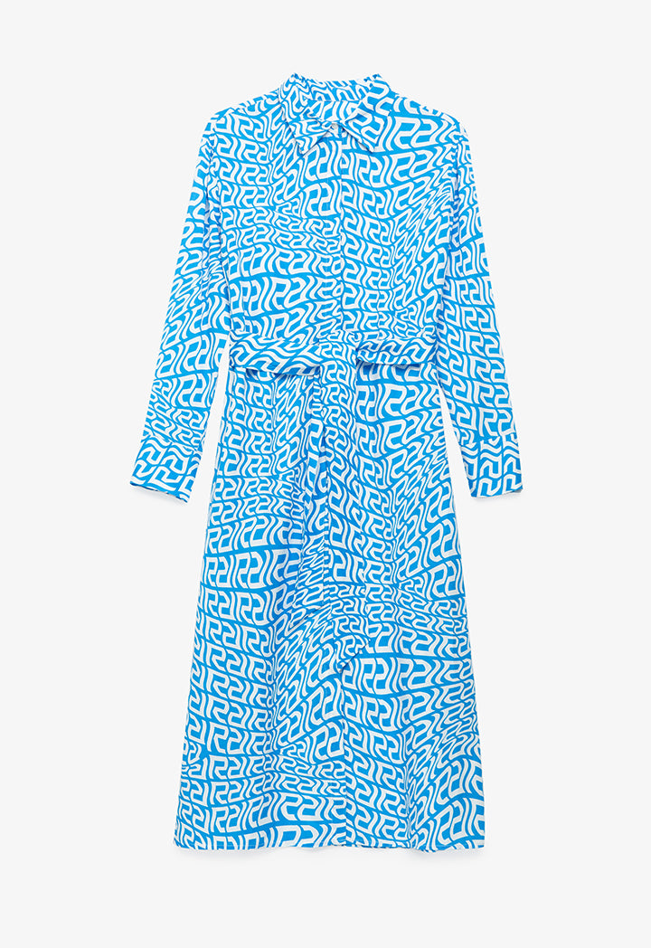 All Over Monogram Wavy Patterned Shirt Dress