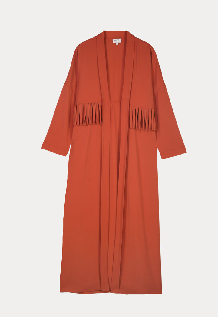 Fringed Middle Solid Maxi Open Abaya