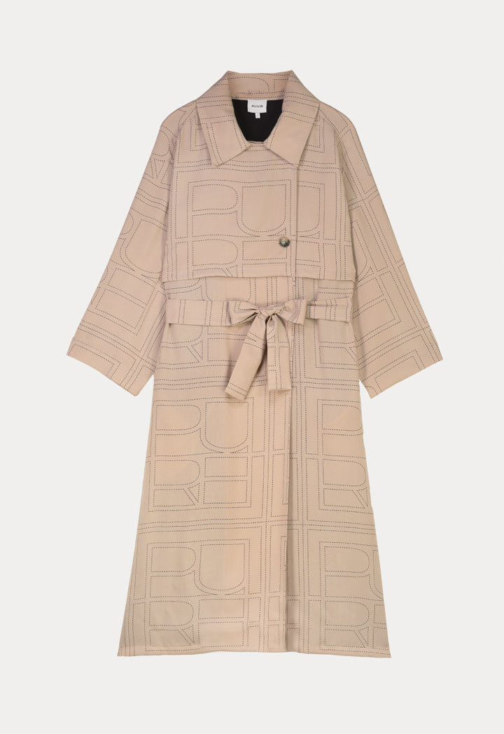 Dash Patterned Two Tone Maxi Coat