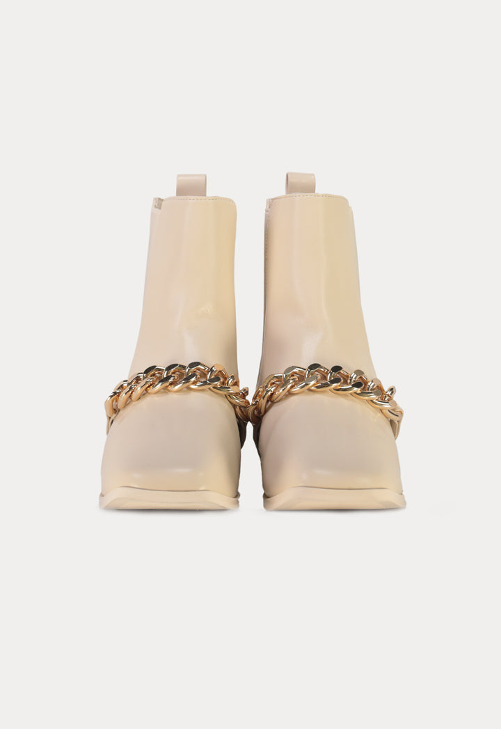 Chunky Chain Vamp Embellished Chelsea Boots