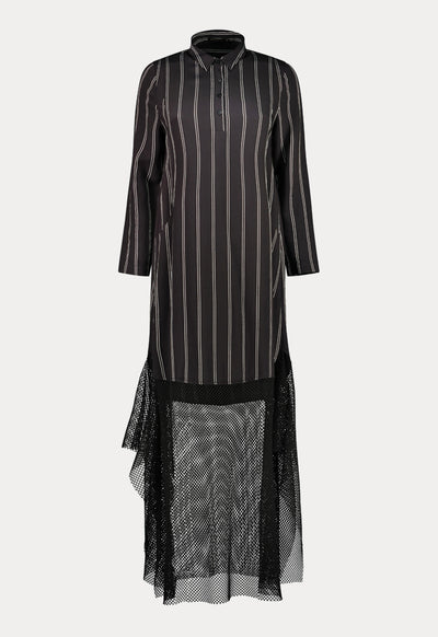 Mesh Hem Striped Shirt Dress