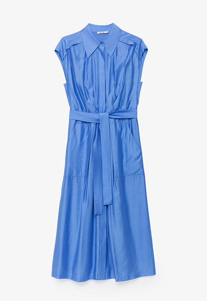 Solid Midi Gathered Waist Dress