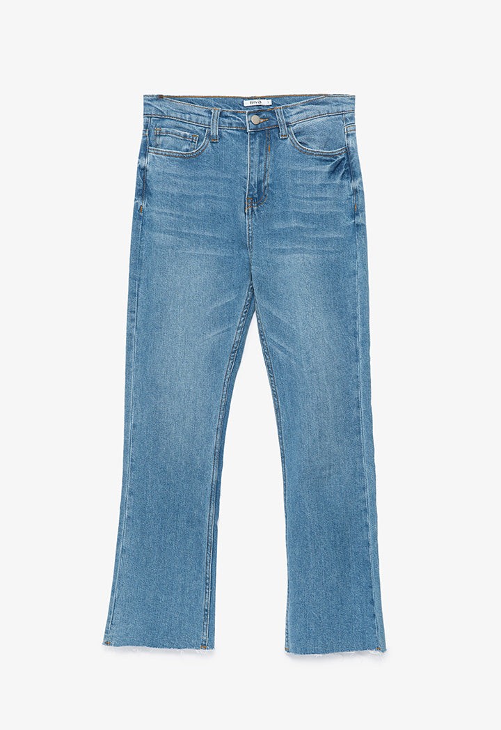 Frayed Hem Solid Jeans