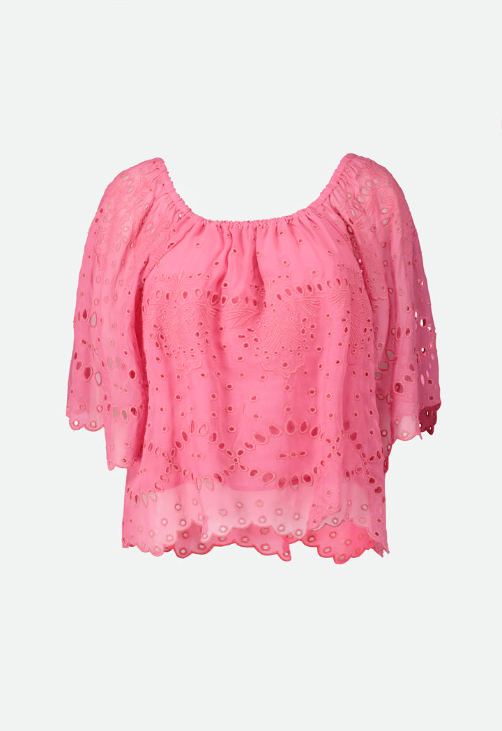 Off Shoulder Embroidered Eyelet Blouse