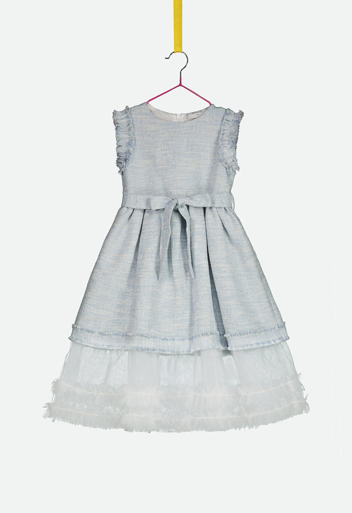 Ruffled Organza Hem Tweed Dress